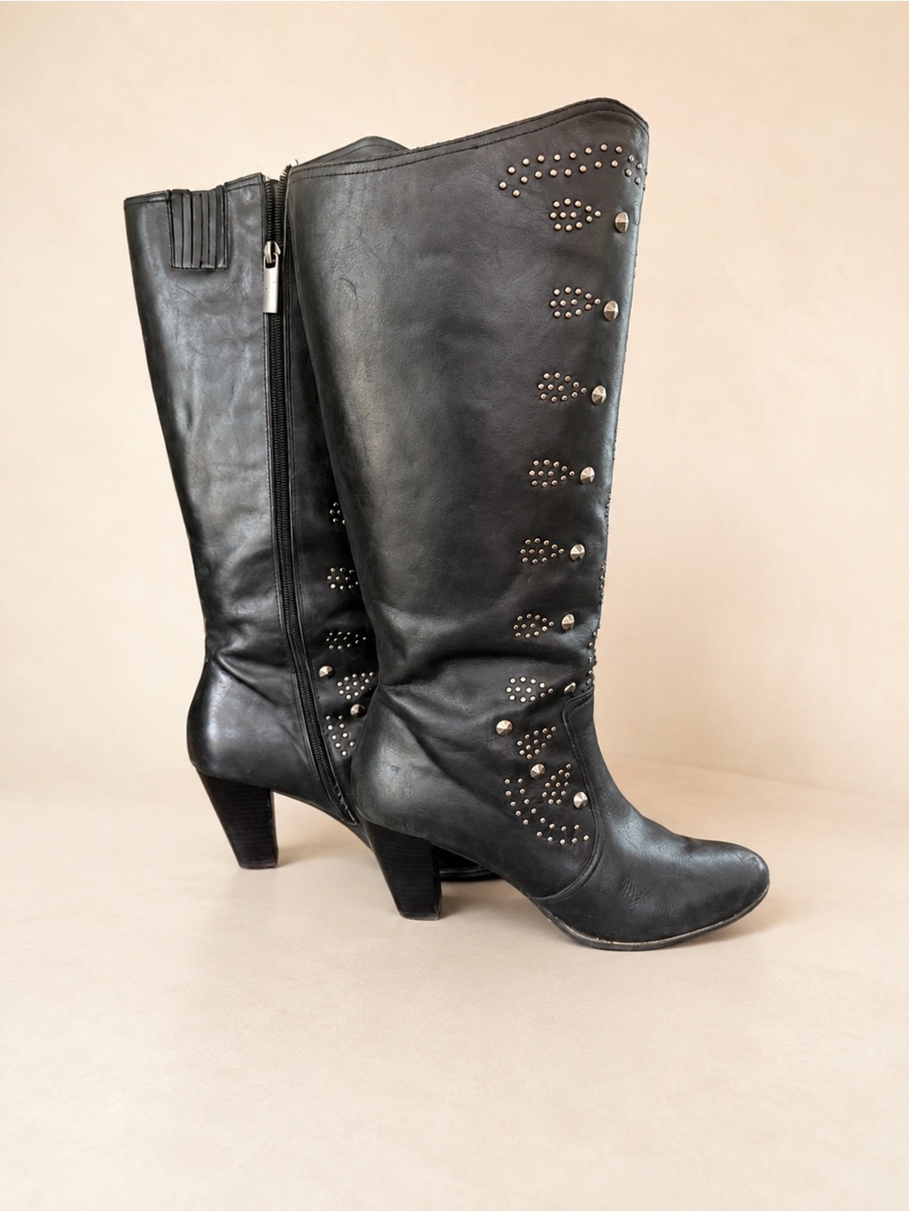 Reba Black Studded Tall Western Boots Women’s Size 10 Y2K Moto Cowboy